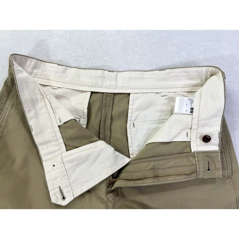 Uniqlo Straight Chino Trousers Relaxed Fit Pants Cotton Mens 32x30 Brown 479424